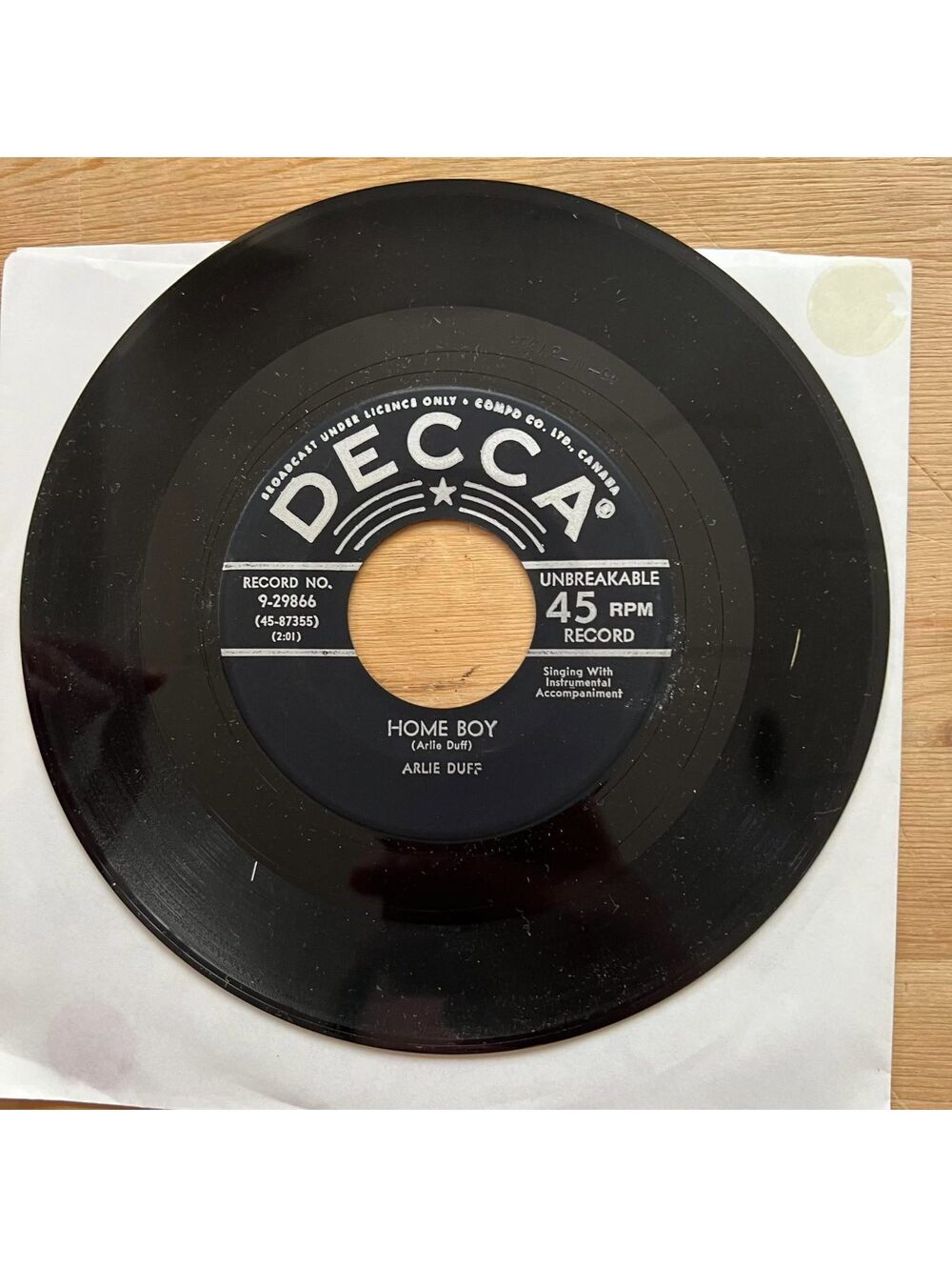 Arlie Duff - Home Boy/Oh how I Cried 45rpm VG+ R16